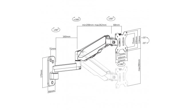 Techly 102864 seinakinnitus TV LED/LCD 17"-32", gaasvedruga, kuni 8 kg