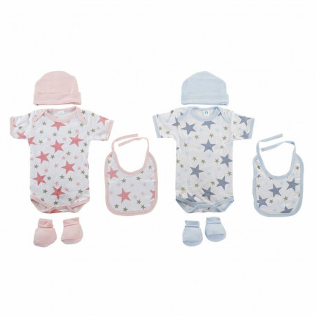 Drēbju komplekts DKD Home Decor Zils Rozā 0-6 mēneši Kokvilna Zvaigznes (2 gb.)