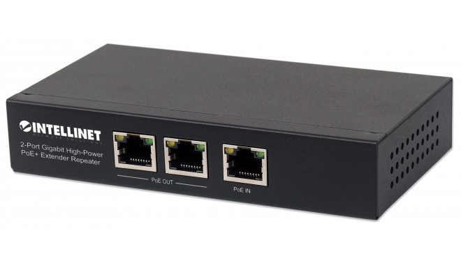 Intellinet 2-Port Gigabit High-Power PoE+ Extender Repeater, IEEE 802.3at/af Power over Ethernet (Po