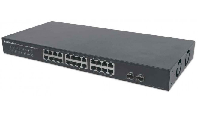 Intellinet 24-Port Gigabit Ethernet Switch with 2 SFP Ports, 24 x 10/100/1000 Mbps RJ45 Ports + 2 x 