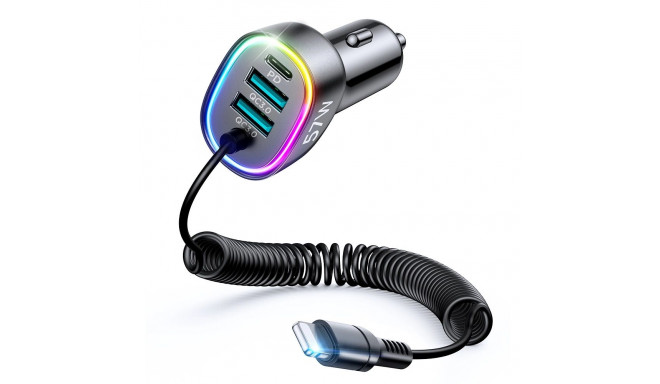 Joyroom fast car charger 4 in 1 PD, QC3.0, AFC, FCP with Lightning cable 1.6m 57W black (JR-CL20)