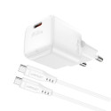 Acefast A73 Mini PD 20W GaN nástěnná nabíječka + USB-C kabel - bílá