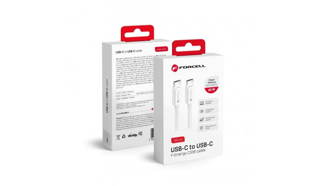 Cable USB C to USB C Forcell F-Energy QC4.0 PD 3A 60W 3 m C338 white