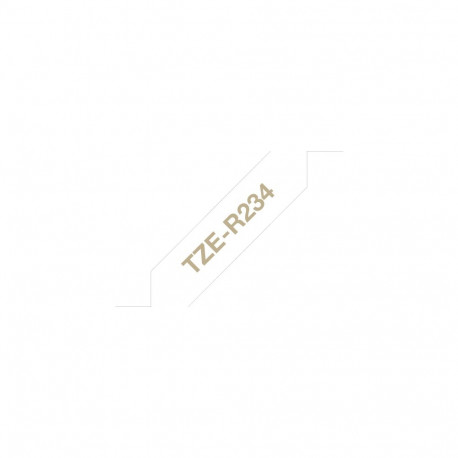 Kleepkirjalint Brother TZE-R234 kaunistusteks sobiv mitteliimuv lint, valge, kuldne tekst, laius 12m