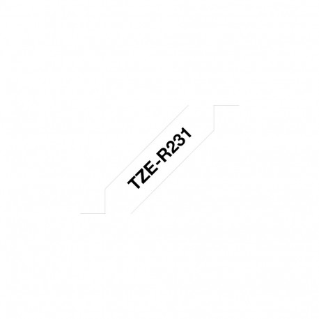 Kleepkirjalint Brother TZE-R231 kaunistusteks sobiv mitteliimuv lint, valge, must tekst, laius 12mm