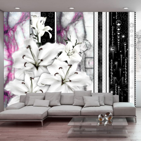 Fototapeet - Crying lilies on purple marble - 300x210