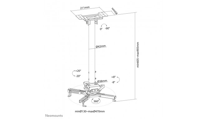 NEOMOUNTS BY NEWSTAR PROJECTOR CEILING MOUNT (HEIGHT ADJUSTABLE: 60-90 CM)