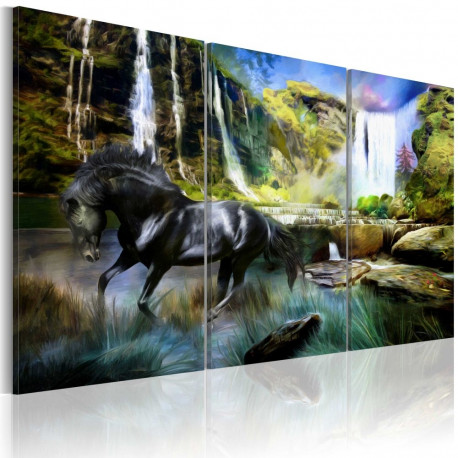 Seinapilt - Horse on the sky-blue waterfall background - 90x60