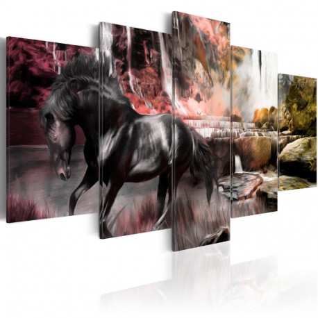 Seinapilt - Black horse on crimson sky background - 200x100