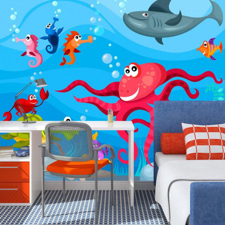 Fototapeet - Octopus and shark - 350x270