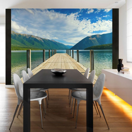 Fototapeet - Mountain lake bridge - 300x231
