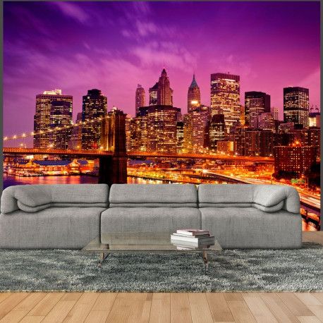 Fototapeet - Manhattan and Brooklyn Bridge by night - 300x231