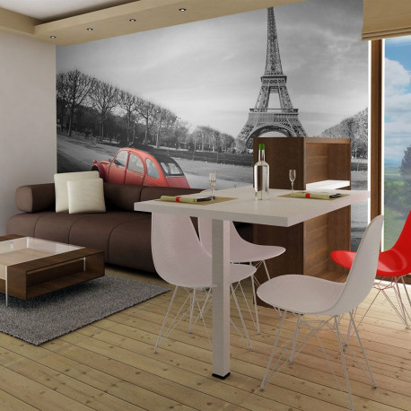 Fototapeet - Eiffel Tower and red car - 400x309