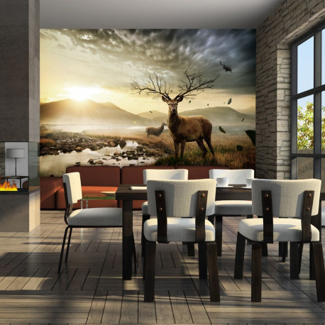 Fototapeet - Deers by mountain stream - 250x193
