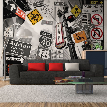 Fototapeet - NYC signs on a monochrome background - 400x309