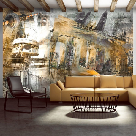 Fototapeet - Berlin - collage (orange) - 100x70