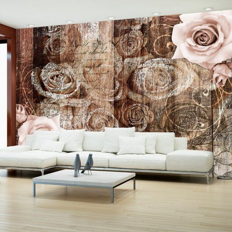 Fototapeet - Old Wood & Roses - 400x280