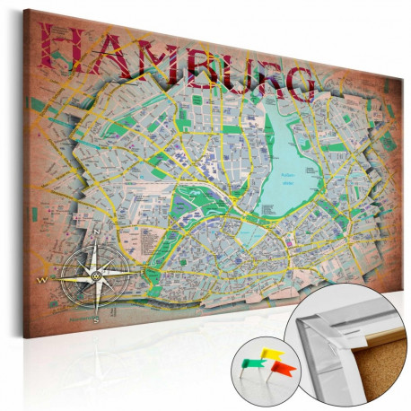 Pilt korgil - Hamburg [Cork Map] - 60x40