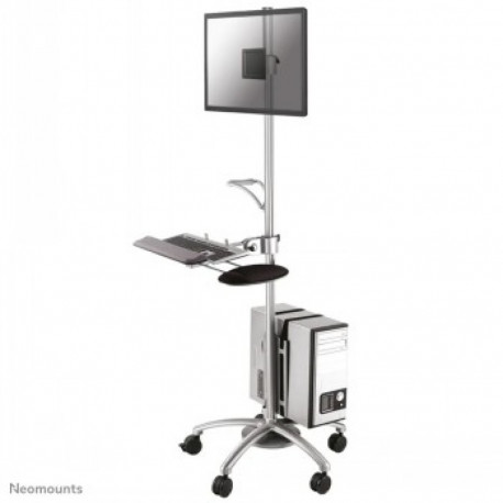 NEWSTAR MOBILE WORKPLACE FLOOR STAND (MONITOR, KEYBOARD/MOUSE & PC) 10-27" SILVER