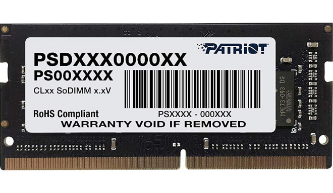 Patriot Signature laptop memory, SODIMM, DDR4, 8 GB, 2666 MHz, CL19 (PSD48G266681S)