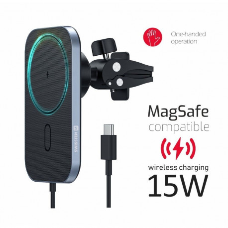 Swissten Magsafe Air Vent Turētājs Gaisa Restei Ar 15W Bezvadu uzlādi Melns
