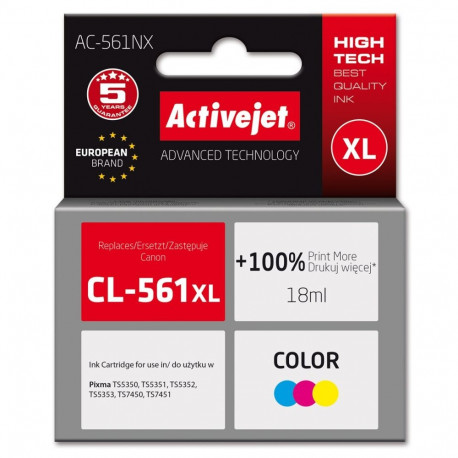 Activejet AC-561NX tindikassett (asendus Canon CL-561XL; Supreme; 18 ml; värv: tsüaan, magenta, koll