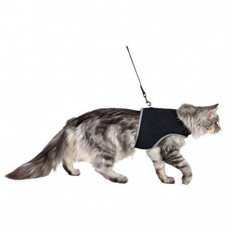Soft harness with leash for cats, XL, 36–54 cm, 1.20 m, black