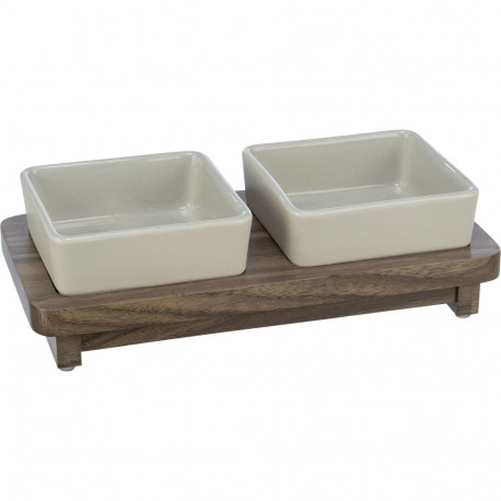 CityStyle bowl set, ceramic/MDF, 2 × 0.4 l/12 × 12 cm/30 × 4 × 15 cm, grey/brown