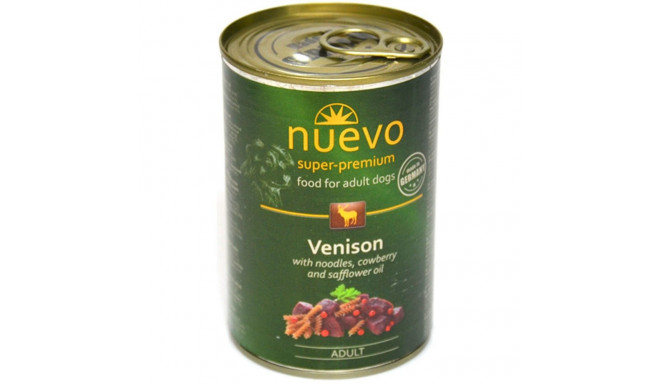 Complete (wet) feed dog adult Venison with noodles,cowberry and safflower oil 400g, Nuevo