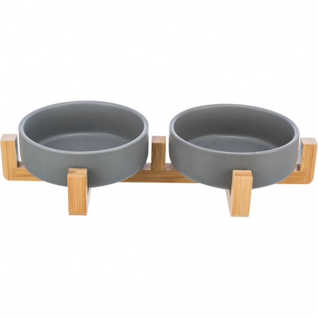 Bowl set, ceramic/bamboo, 0.3 l/31 × 6 × 16 cm, grey/natural