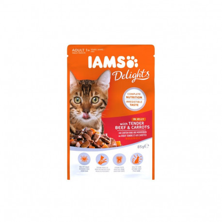 Complete wet feed Delights with tender beef & carrots in jelly 85g, Iams