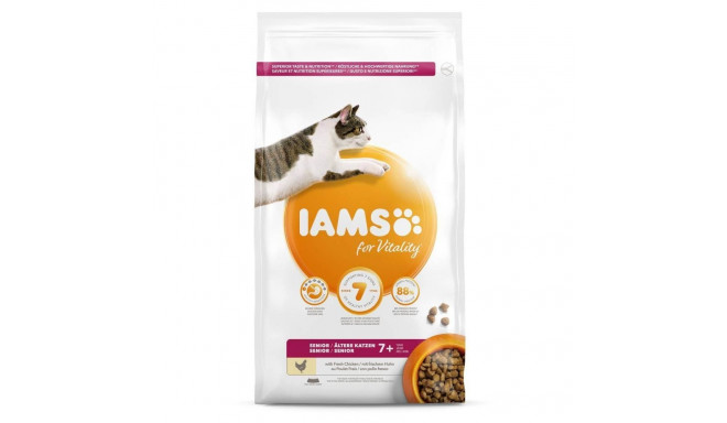 Полноценный сухой корм IAMS CAT Mature&Senior с курицей 3 кг для пожилых кошек.