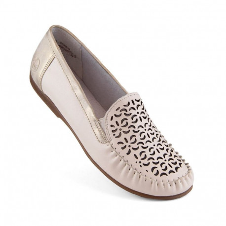 Rieker W RKR658 comfortable leather openwork shoes, beige (37)