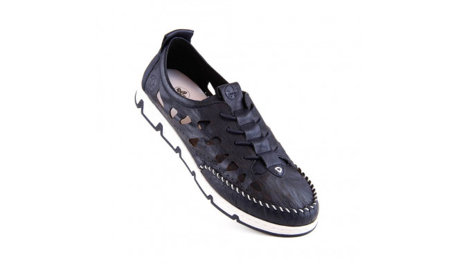 Leather openwork shoes Rieker W RKR652, navy blue (40)