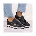 Leather openwork shoes Rieker W RKR652, navy blue (40)
