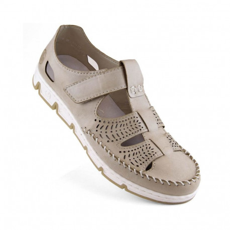Rieker W RKR651 beige leather velcro openwork shoes (38)