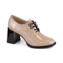 Leather patent shoes with a decorative heel, Vinceza W JAN295B, beige (38)