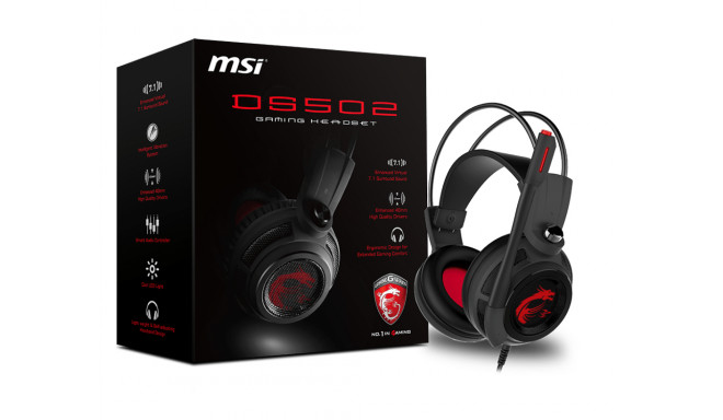 Žaidimų ausinės MSI DS502, laidinės, su mikrofonu, juodos