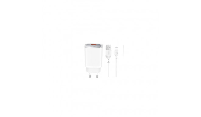 XO wall charger CE19 QC 18W 1x USB white + cable Lightning