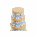 Set of Stackable Organising Boxes DKD Home Decor animals Circular Blue Cardboard (37,5 x 37,5 x 18 c