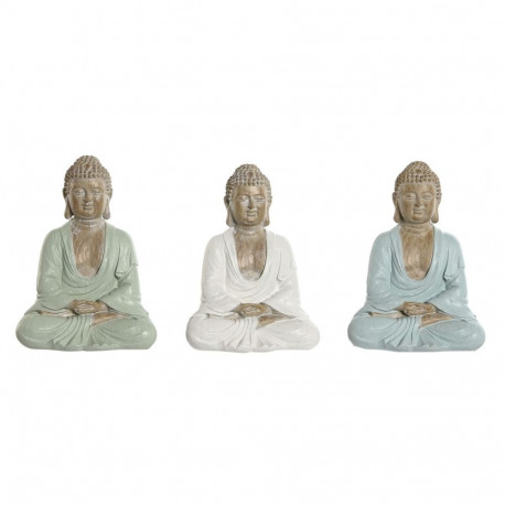 Dekoratiivkuju Home ESPRIT Valge Roheline Türkiissinine Buddha Idamaine 14 x 10,5 x 18,5 cm (3 Ühiku