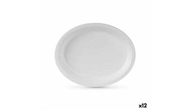 Plate set Algon Disposable White Sugar Cane Oval 26 cm (12 Units)