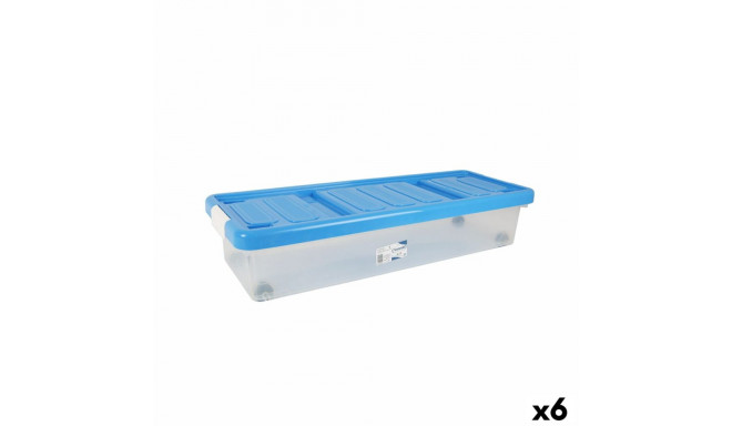 Storage Box with Lid Tontarelli Plastic Blue Transparent 24 L Wheels 79 x 28,7 x 16,8 cm (6 Units)