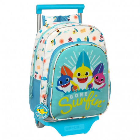 Ratastega koolikott Baby Shark Surfing Sinine Valge 26 x 34 x 11 cm