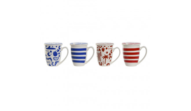 Cup with Tea Filter Home ESPRIT Blue Red Stainless steel Porcelain 380 ml (4 Units)