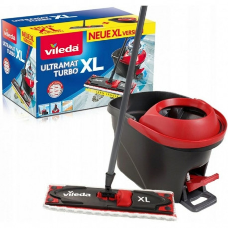 Mop with Bucket Vileda Ultramat Turbo XL Must Punane Mikrofiiber