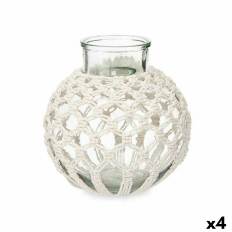 Vase Gift Decor 75095 75095 White Transparent Cloth Glass Macrame 25 x 26,5 x 25 cm (4 Units)