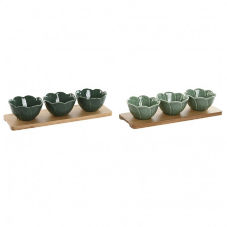 Appetizer Set Home ESPRIT Green Dark green Bamboo Porcelain Tropical 4 Pieces 32 x 10 x 7 cm (2 Unit