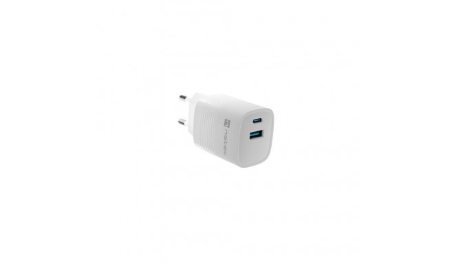 NATEC RIBERA GAN laadija 1x USB-A + 1x USB-C 30W valge