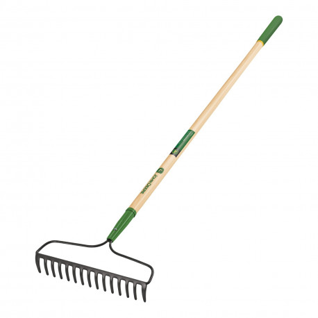 John Deere kaarkinnitusega sepistatud aedniku reha metallist piidega ja puidust varrega, 166cm